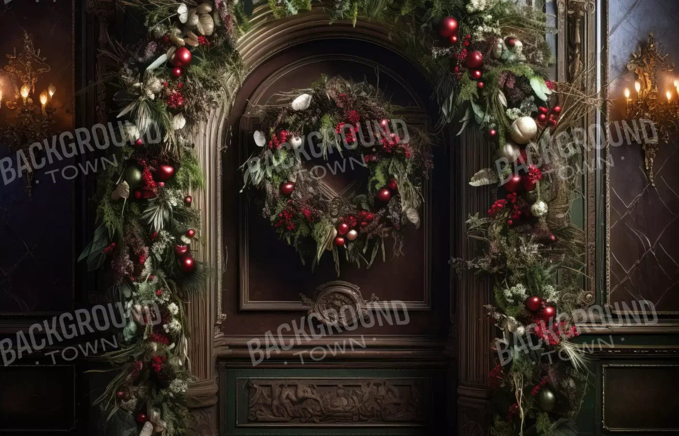 Dark Christmas Arch 14’X9’ Ultracloth (168 X 108 Inch) Backdrop