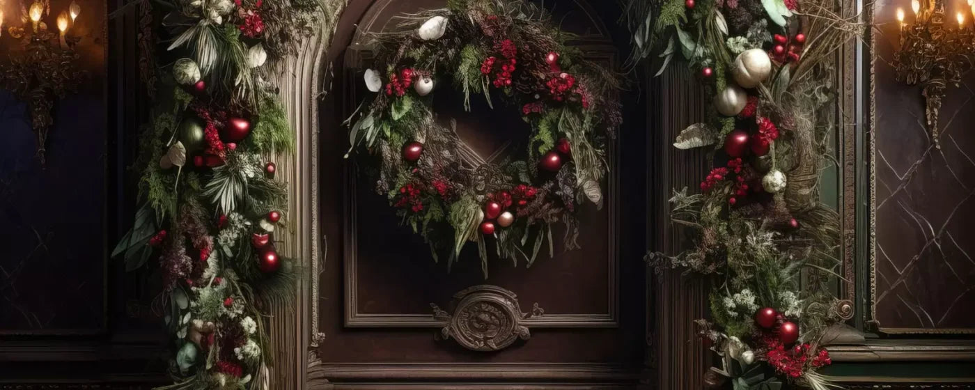 Dark Christmas Arch 20’X8’ Ultracloth (240 X 96 Inch) Backdrop