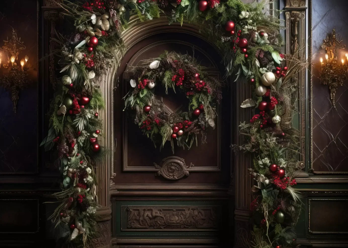 Dark Christmas Arch 7’X5’ Ultracloth (84 X 60 Inch) Backdrop