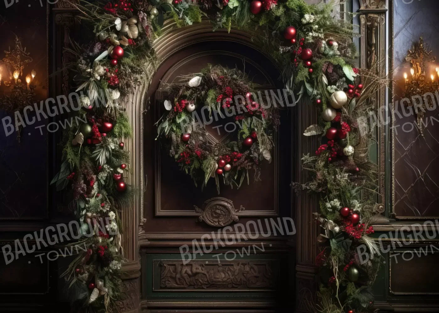 Dark Christmas Arch 7’X5’ Ultracloth (84 X 60 Inch) Backdrop