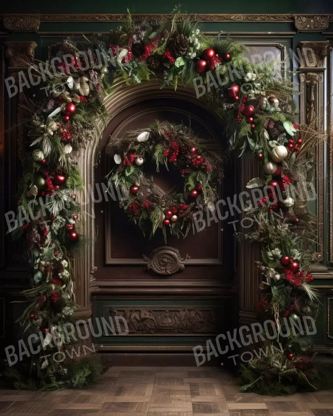 Dark Christmas Arch 8’X10’ Fleece (96 X 120 Inch) Backdrop