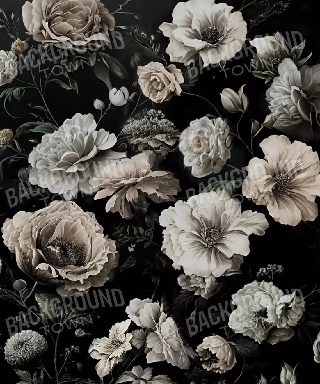 Black Floral Backdrop for Photography