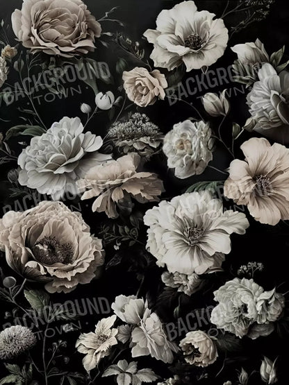 Dark Floral Black Blush 5X68 Fleece ( 60 X 80 Inch ) Backdrop