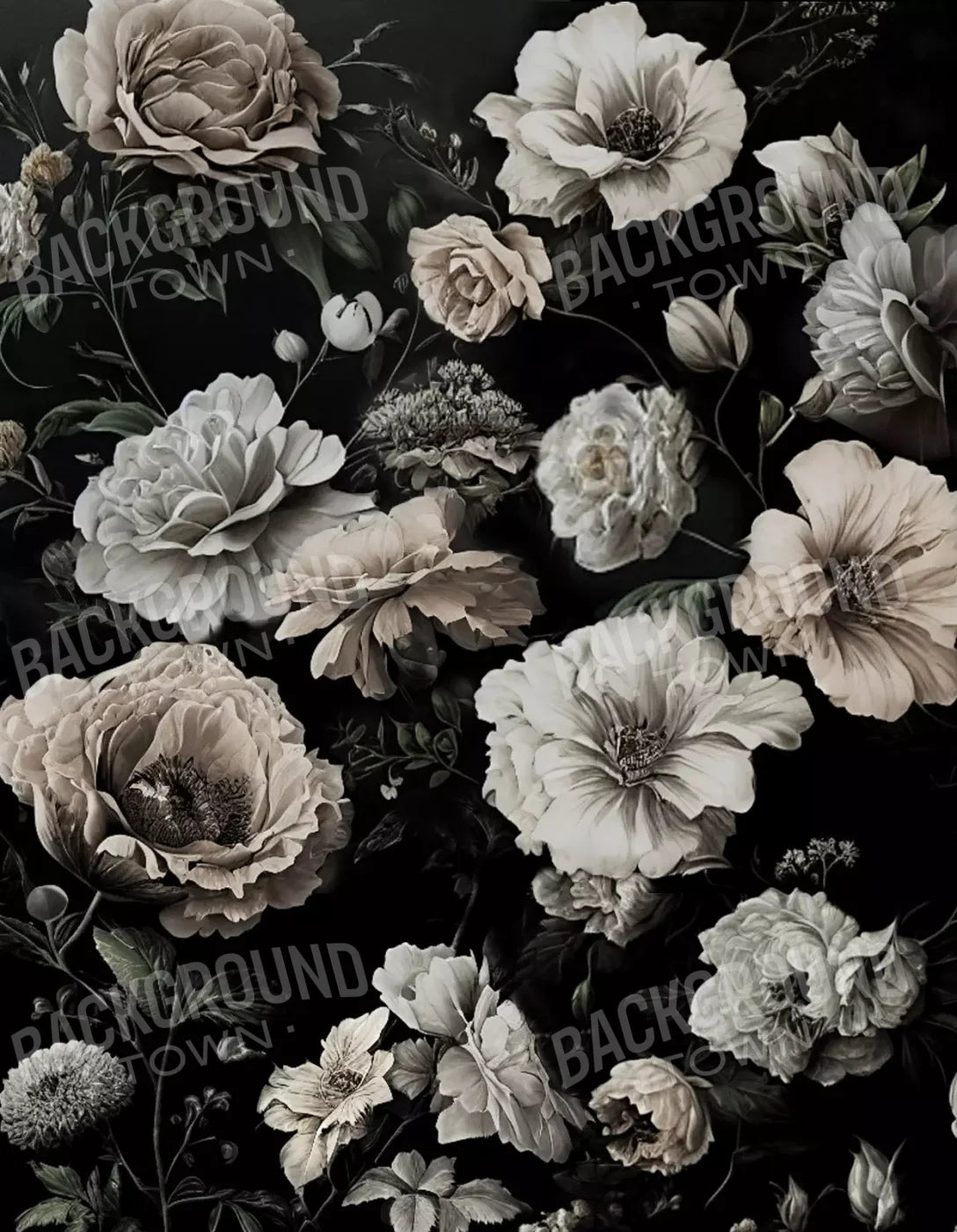 Dark Floral Black Blush 6X8 Fleece ( 72 X 96 Inch ) Backdrop