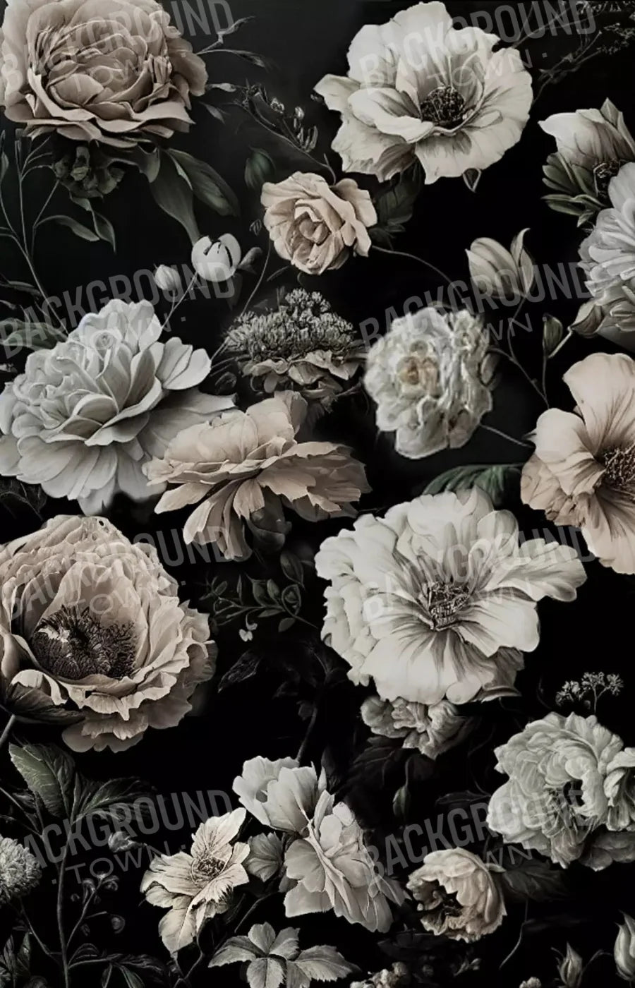 Dark Floral Black Blush 8X12 Ultracloth ( 96 X 144 Inch ) Backdrop