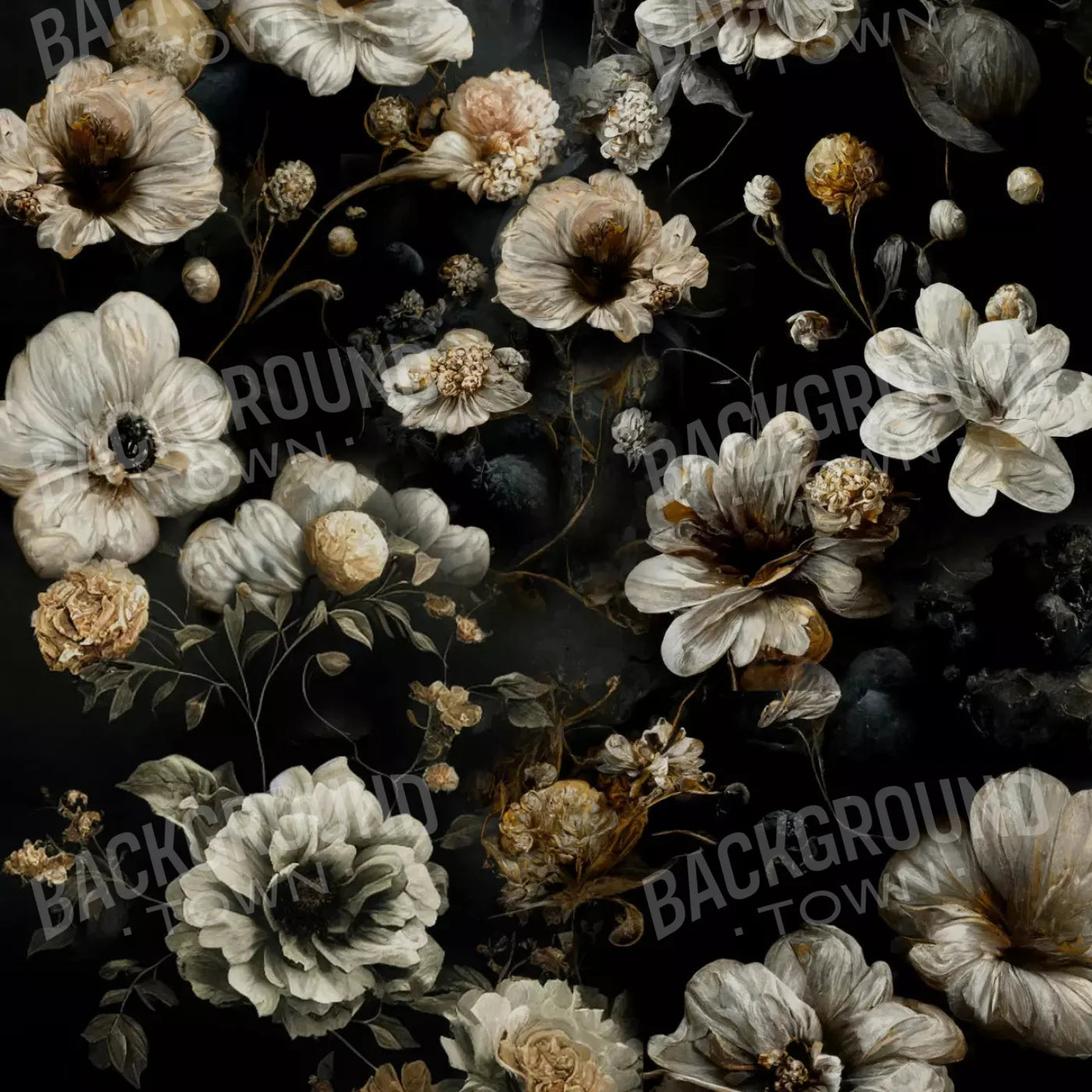 Dark Floral Black Bronze 10X10 Ultracloth ( 120 X Inch ) Backdrop