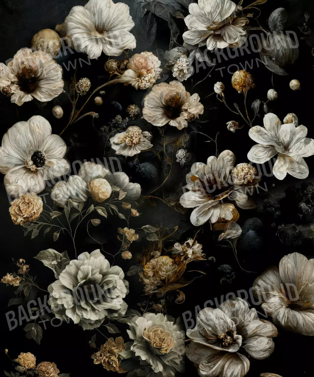 Black Floral Backdrop for Photography