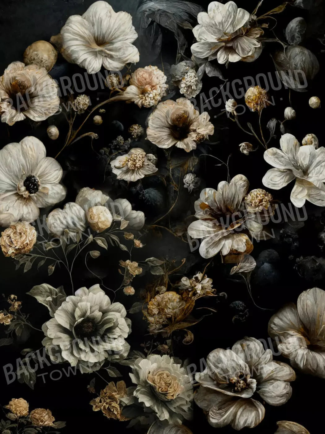 Dark Floral Black Bronze 5X68 Fleece ( 60 X 80 Inch ) Backdrop