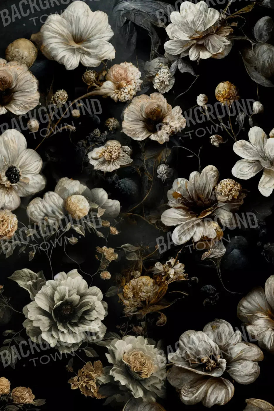 Dark Floral Black Bronze 5X8 Ultracloth ( 60 X 96 Inch ) Backdrop