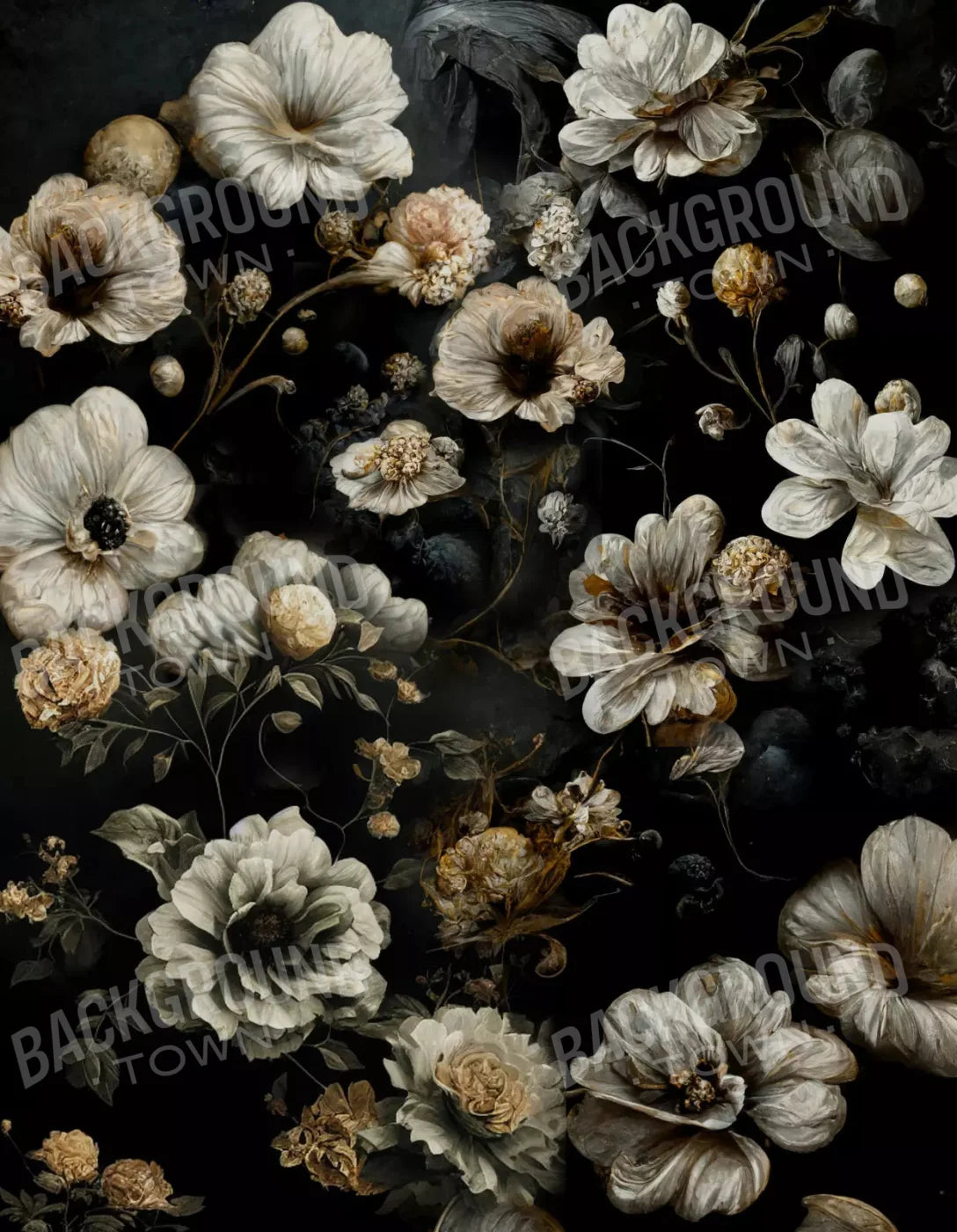 Dark Floral Black Bronze 6X8 Fleece ( 72 X 96 Inch ) Backdrop