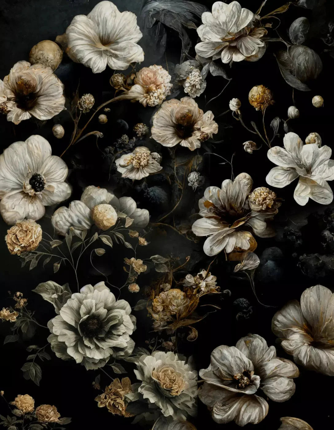 Dark Floral Black Bronze 6X8 Fleece ( 72 X 96 Inch ) Backdrop