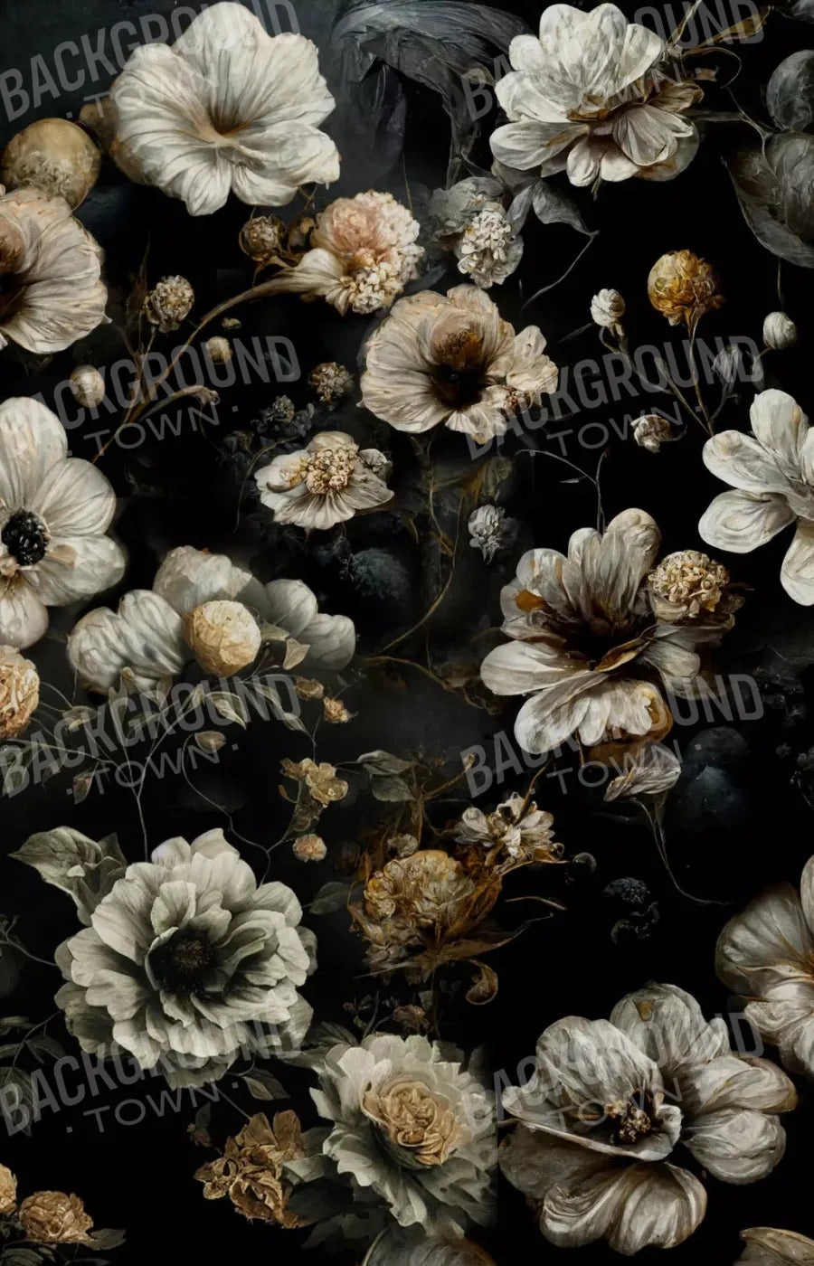 Dark Floral Black Bronze 8X12 Ultracloth ( 96 X 144 Inch ) Backdrop