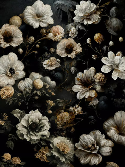 Dark Floral Black Bronze 8X10 Fleece ( 96 X 120 Inch ) Backdrop