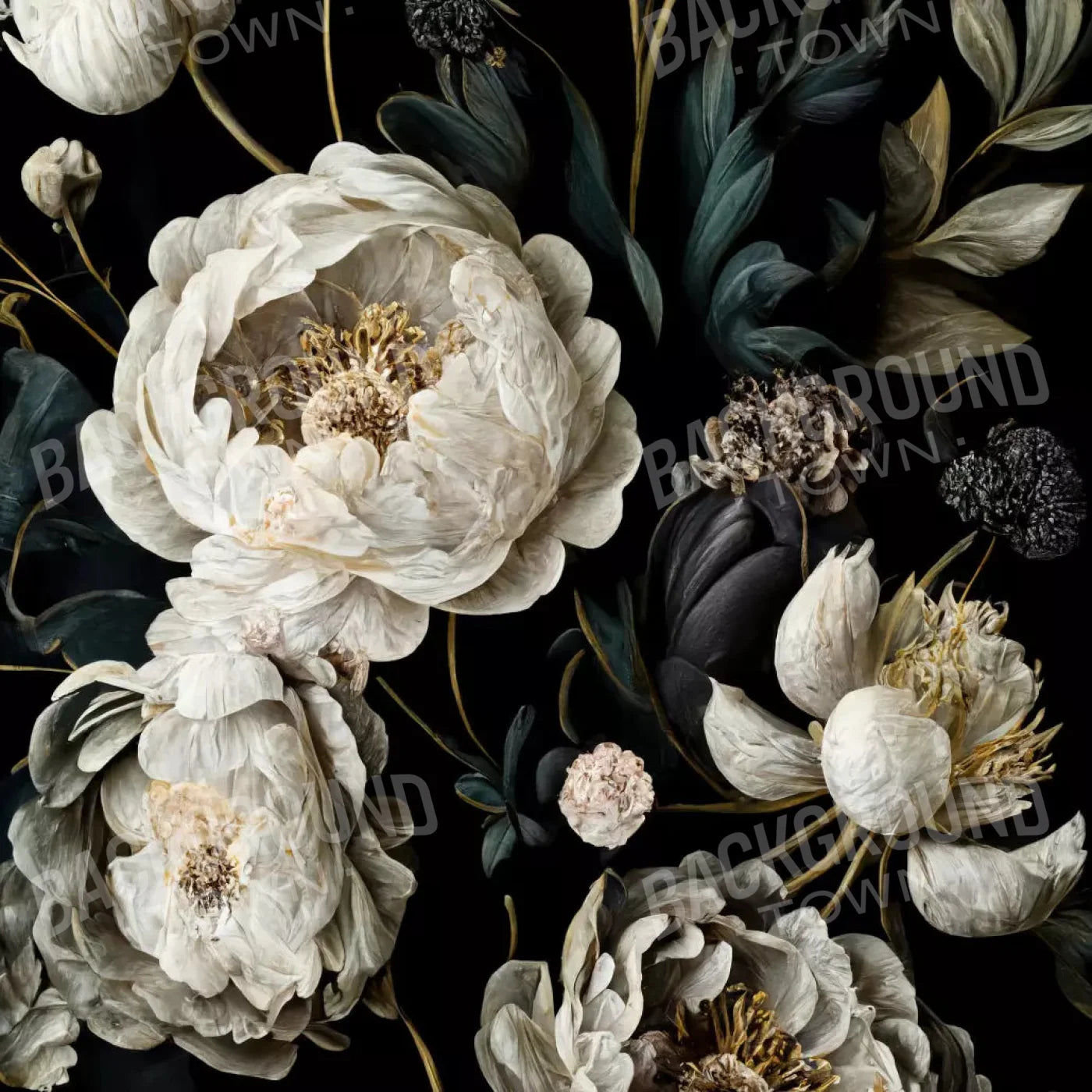 Dark Floral Blush Peonies 10X10 Ultracloth ( 120 X Inch ) Backdrop