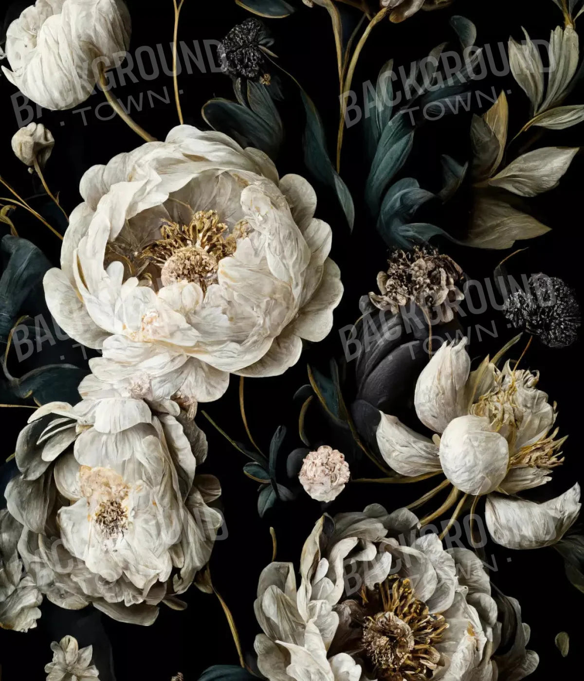 Dark Floral Blush Peonies 10X12 Ultracloth ( 120 X 144 Inch ) Backdrop