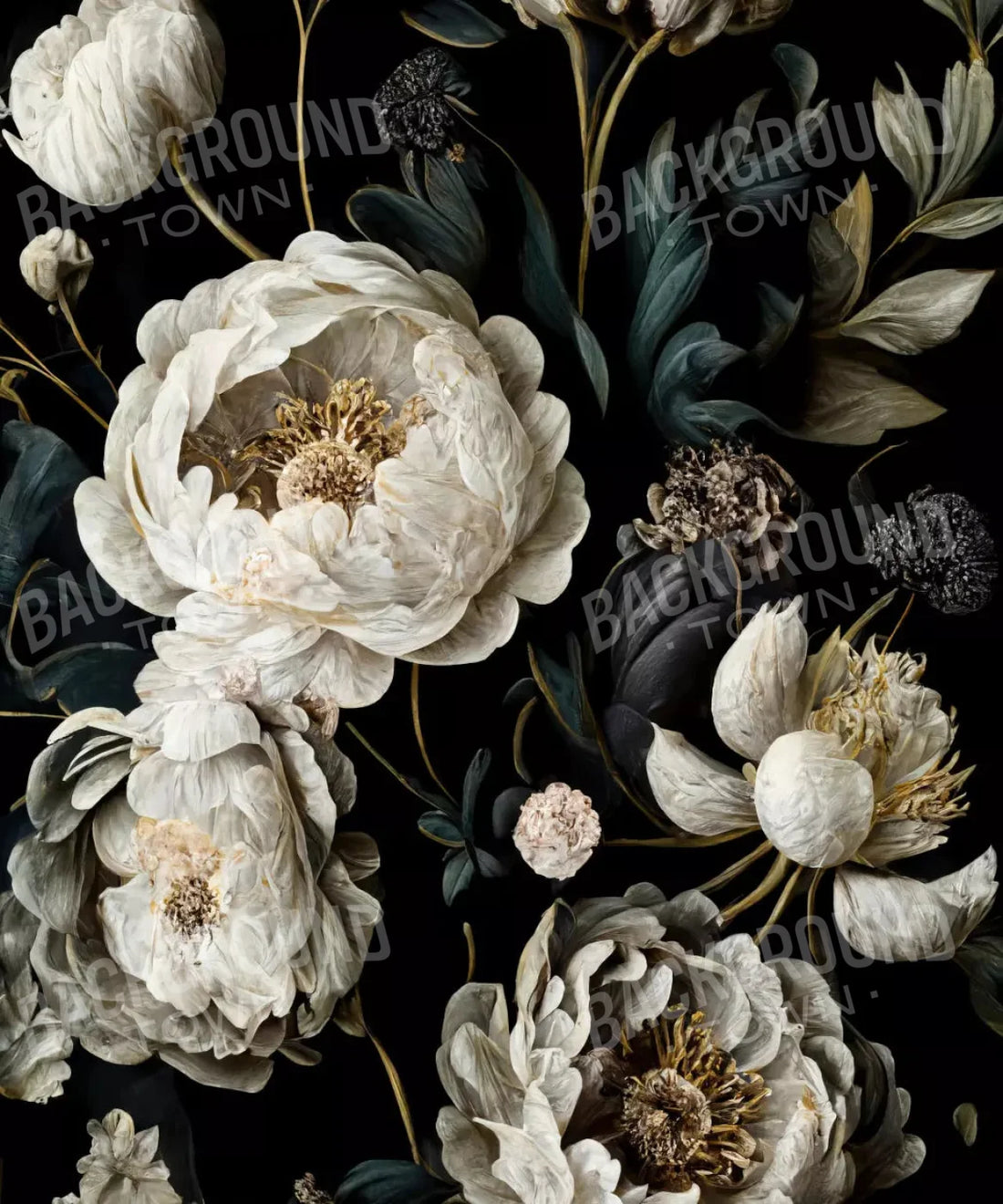 Black Floral Backdrop for Photography