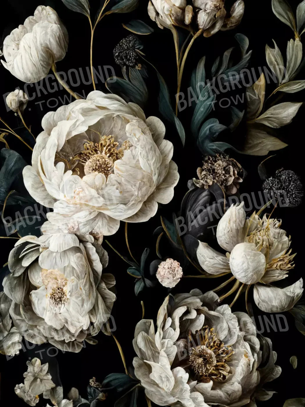 Dark Floral Blush Peonies 5X68 Fleece ( 60 X 80 Inch ) Backdrop
