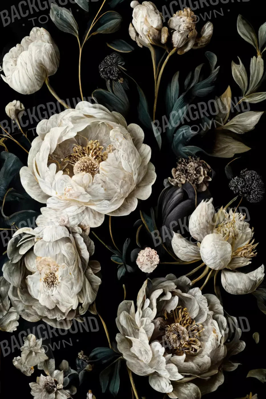 Dark Floral Blush Peonies 5X8 Ultracloth ( 60 X 96 Inch ) Backdrop