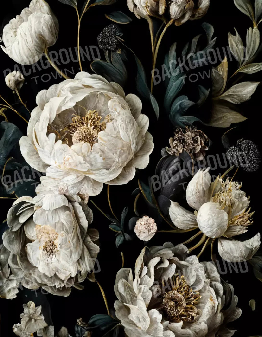 Dark Floral Blush Peonies 6X8 Fleece ( 72 X 96 Inch ) Backdrop
