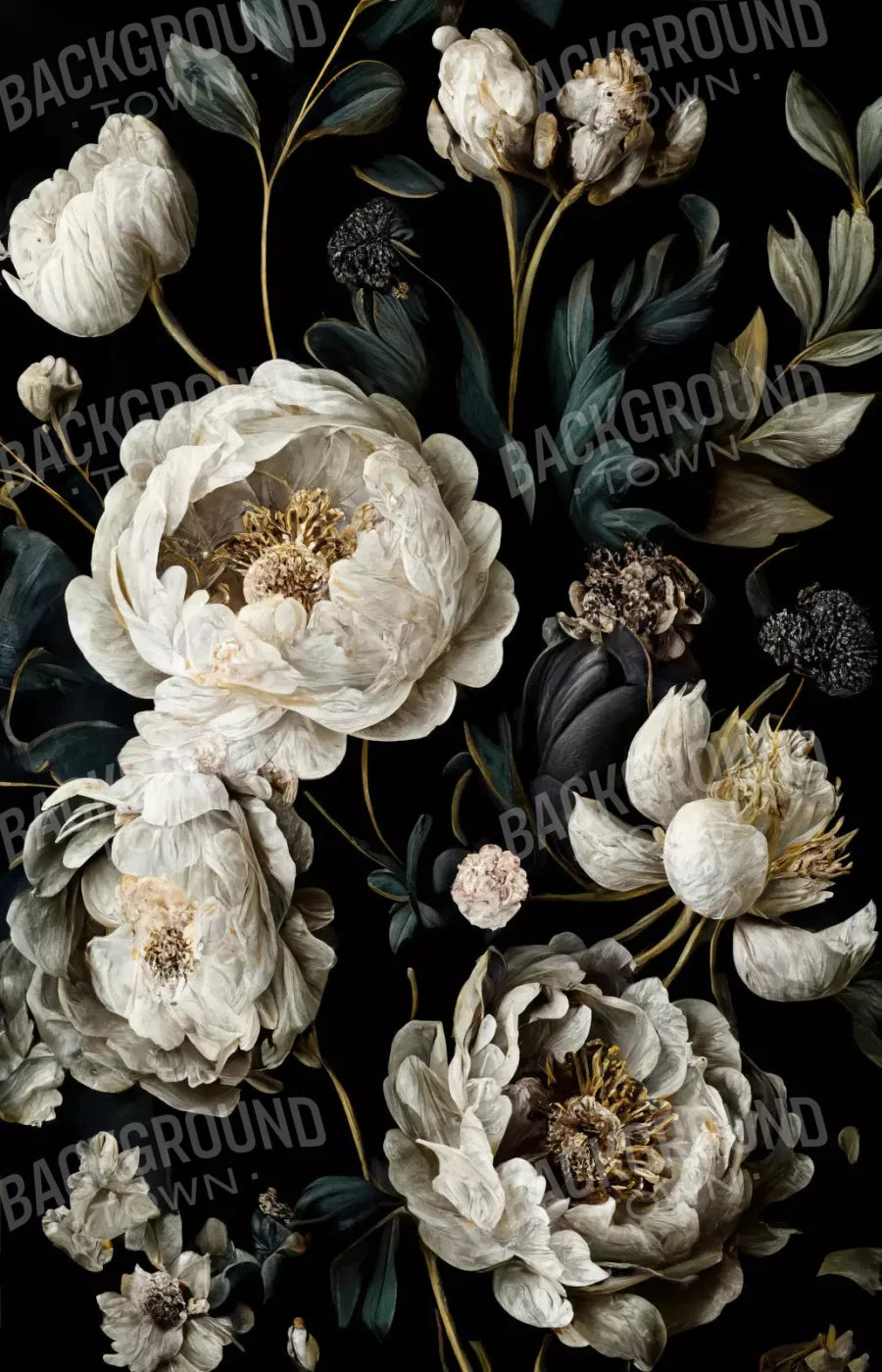 Dark Floral Blush Peonies 8X12 Ultracloth ( 96 X 144 Inch ) Backdrop