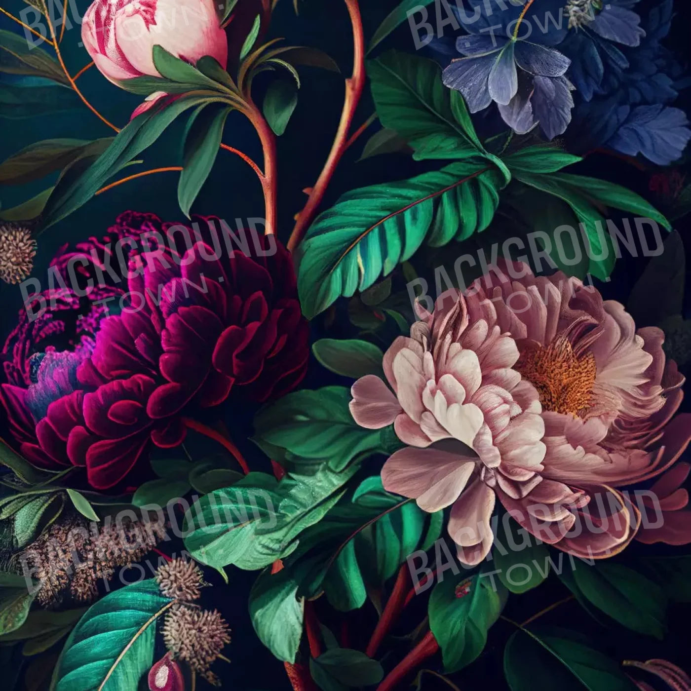 Dark Floral Pastel 10X10 Ultracloth ( 120 X Inch ) Backdrop