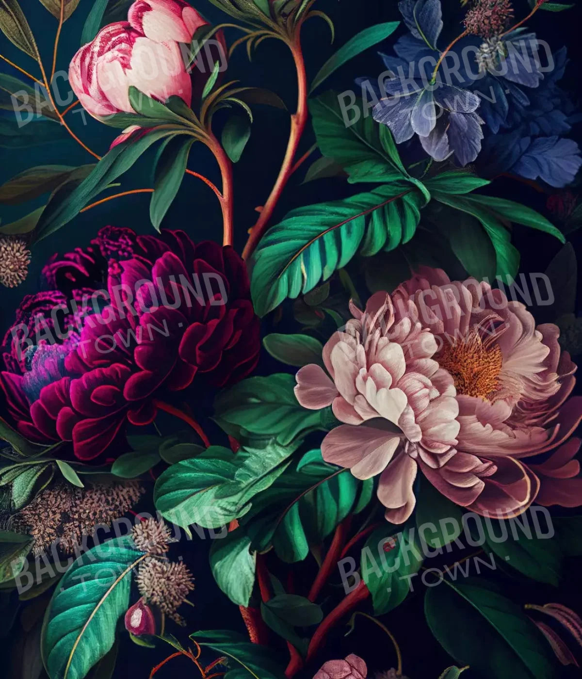 Dark Floral Pastel 10X12 Ultracloth ( 120 X 144 Inch ) Backdrop