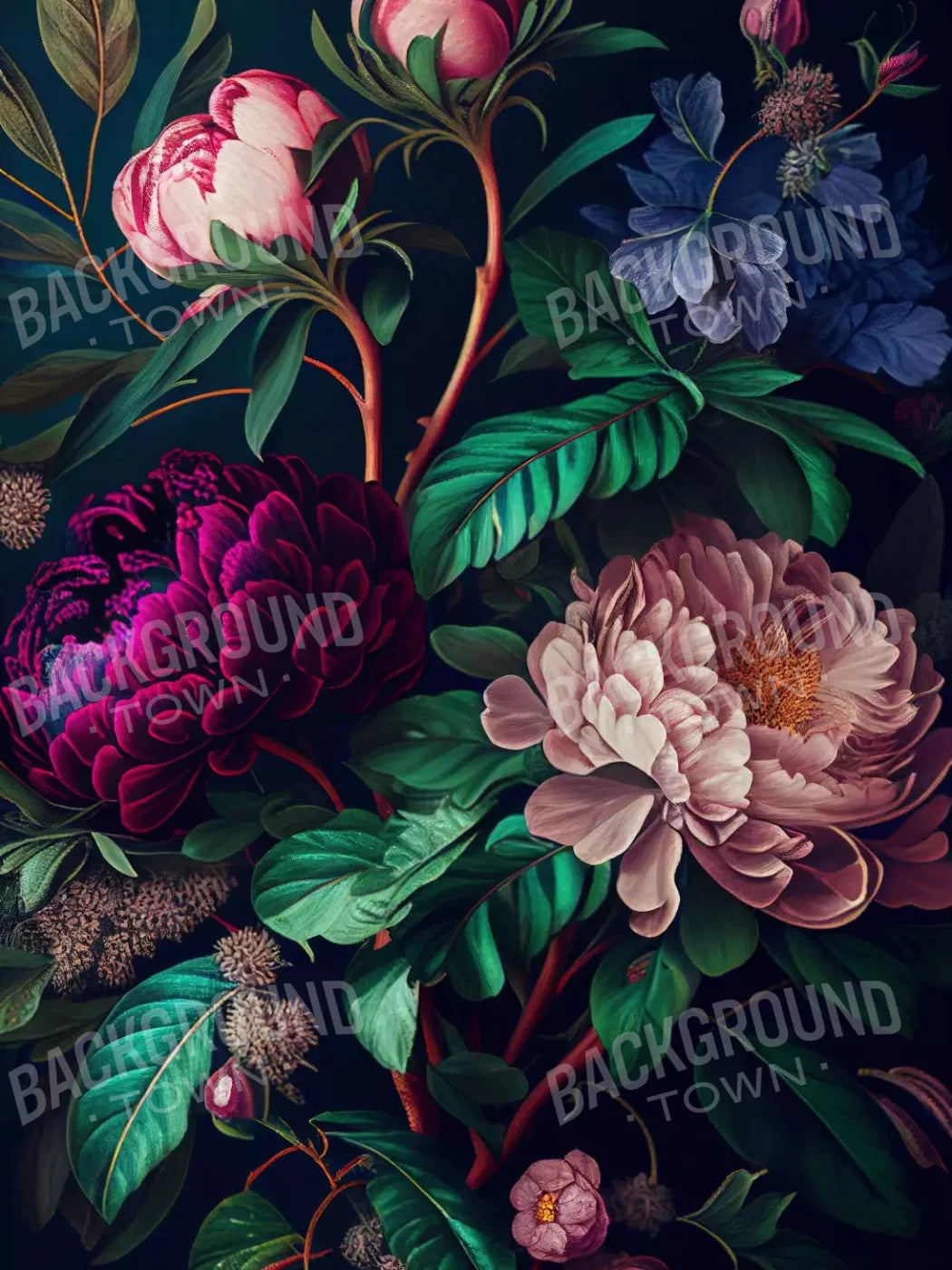 Dark Floral Pastel 5X68 Fleece ( 60 X 80 Inch ) Backdrop