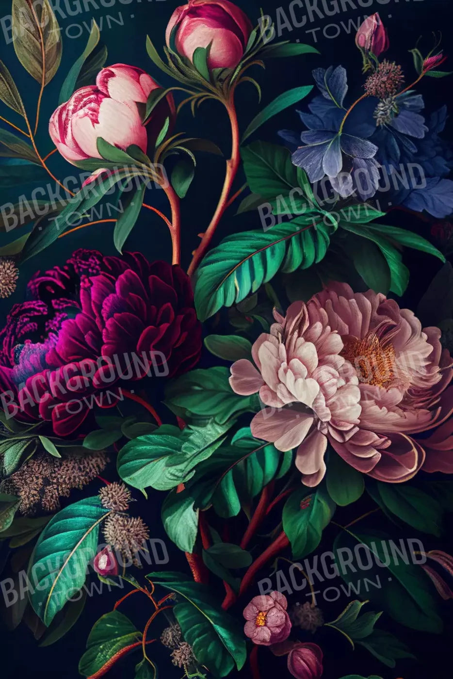 Dark Floral Pastel 5X8 Ultracloth ( 60 X 96 Inch ) Backdrop