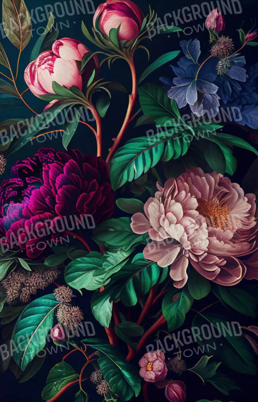 Dark Floral Pastel 8X12 Ultracloth ( 96 X 144 Inch ) Backdrop