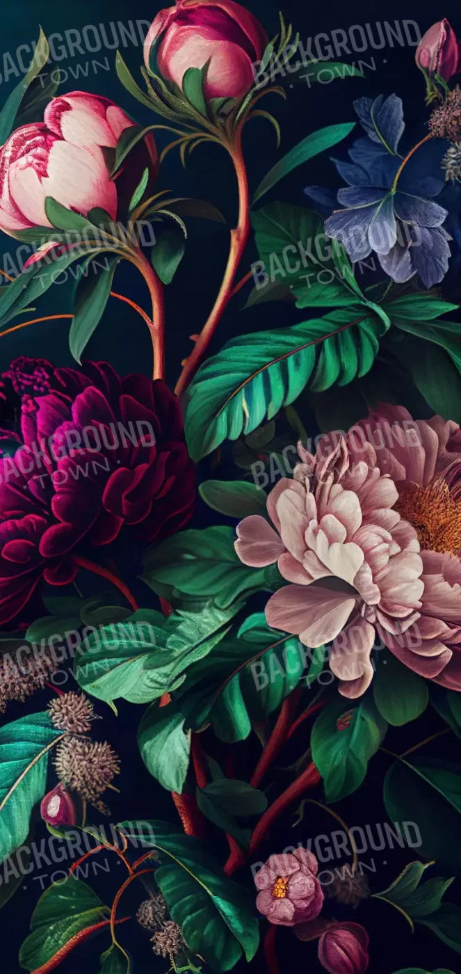 Dark Floral Pastel 8X16 Ultracloth ( 96 X 192 Inch ) Backdrop