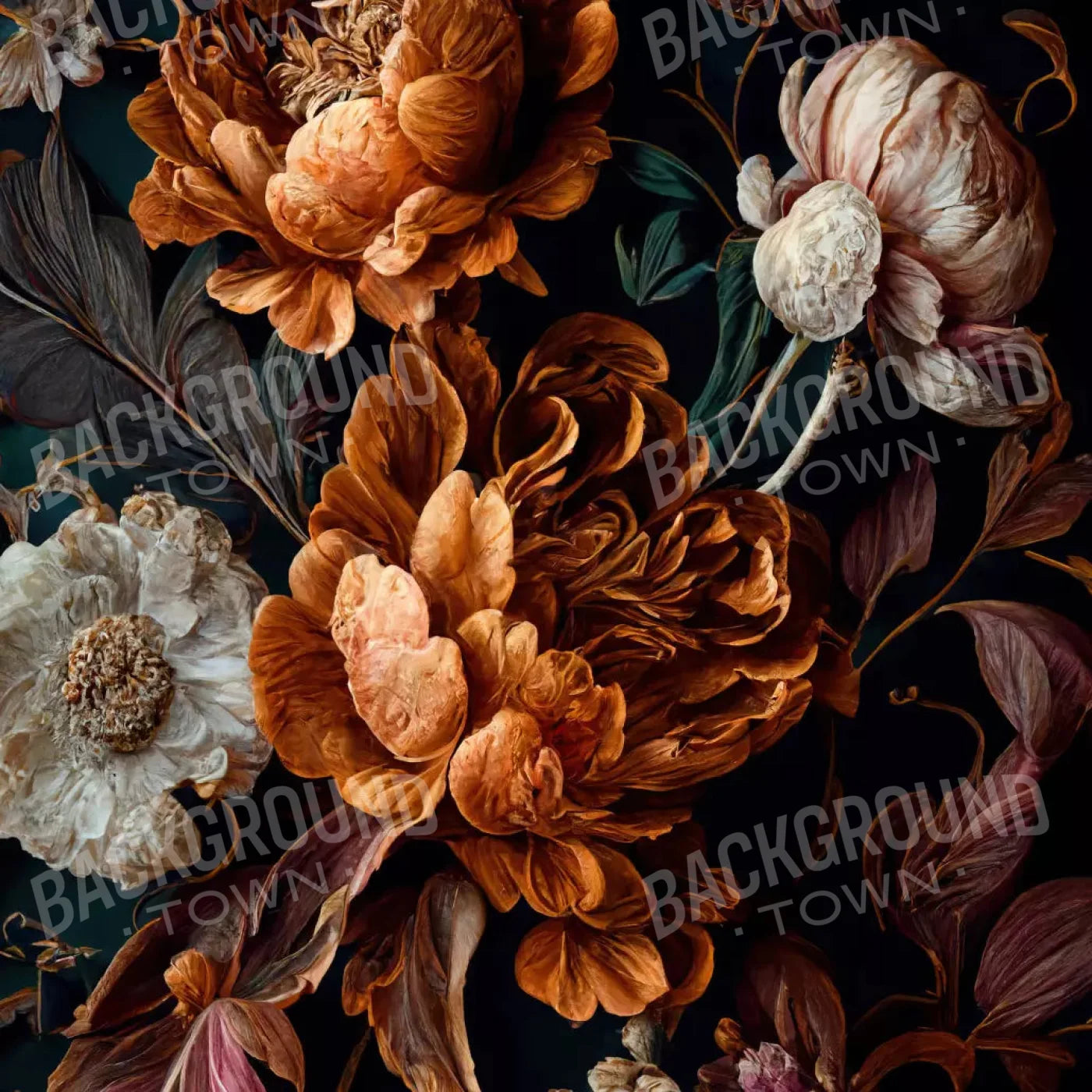 Dark Floral Rust 10X10 Ultracloth ( 120 X Inch ) Backdrop