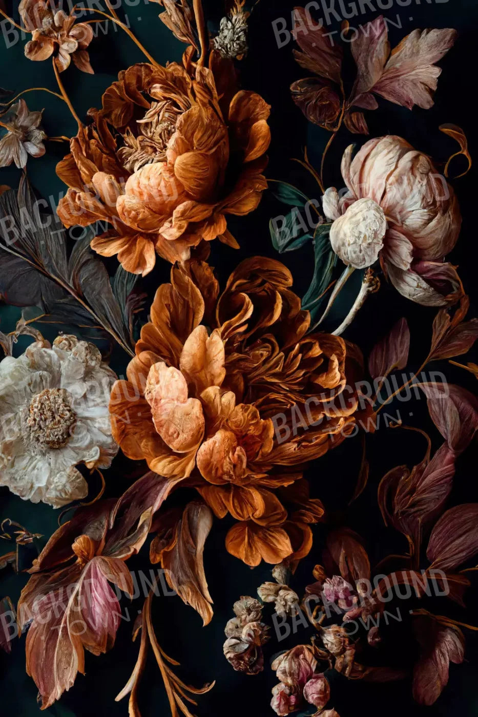 Dark Floral Rust 5X8 Ultracloth ( 60 X 96 Inch ) Backdrop