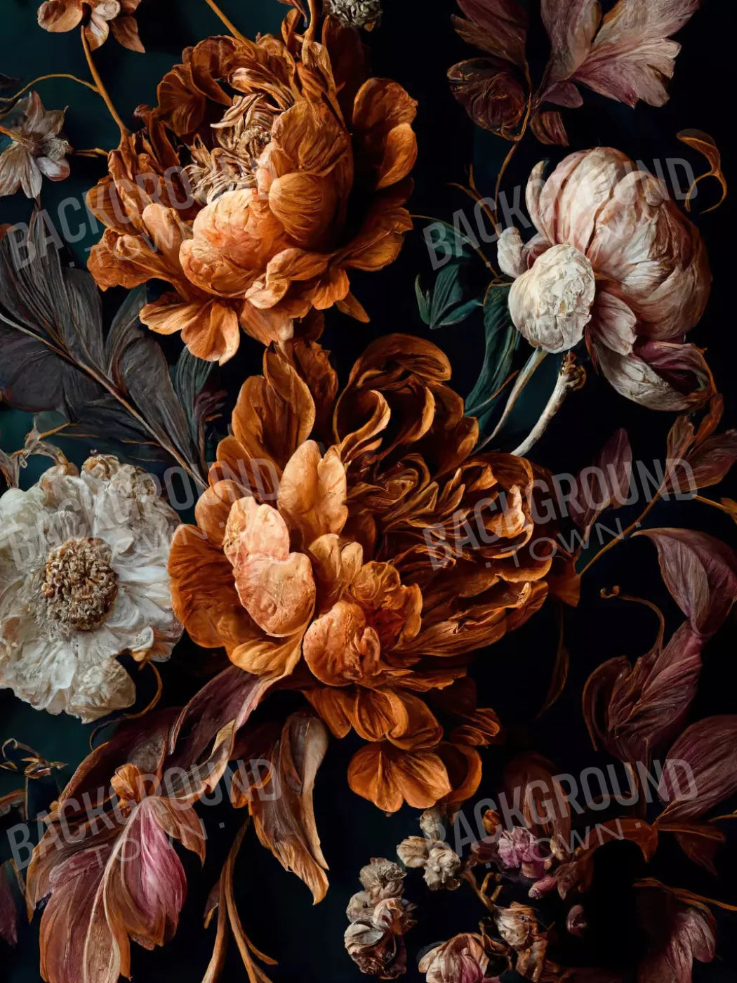 Dark Floral Rust 8X10 Fleece ( 96 X 120 Inch ) Backdrop