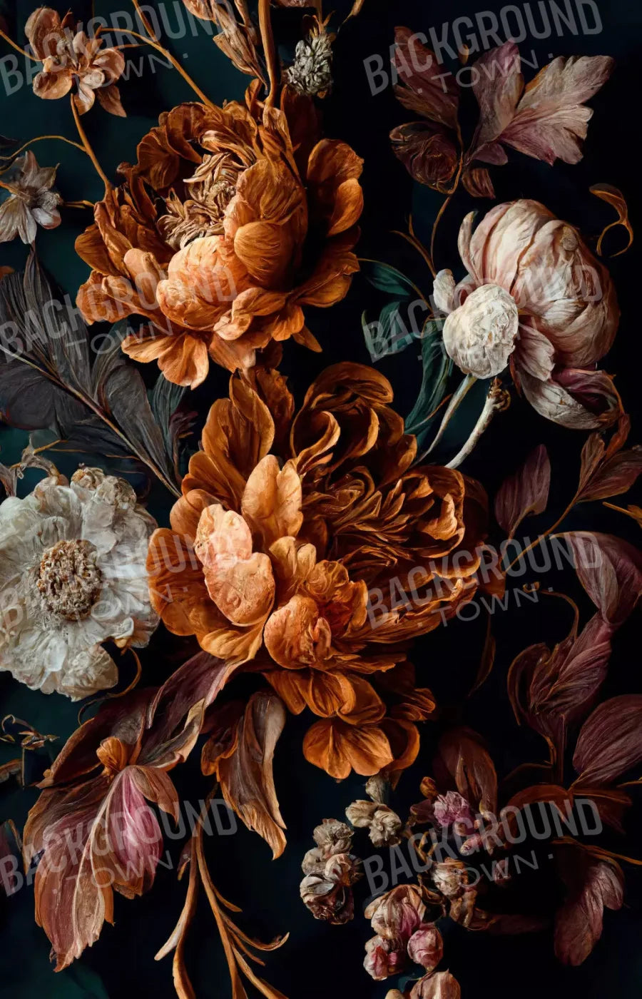 Dark Floral Rust 8X12 Ultracloth ( 96 X 144 Inch ) Backdrop