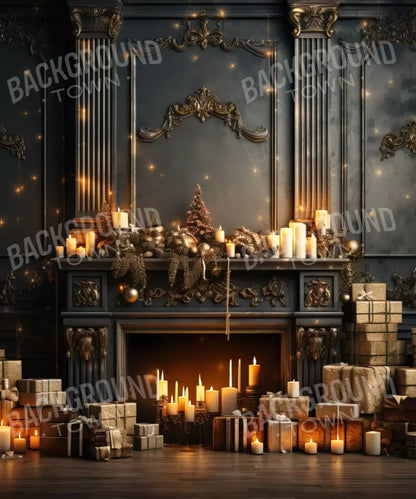 Dark Holiday Fireplace 10’X12’ Ultracloth (120 X 144 Inch) Backdrop