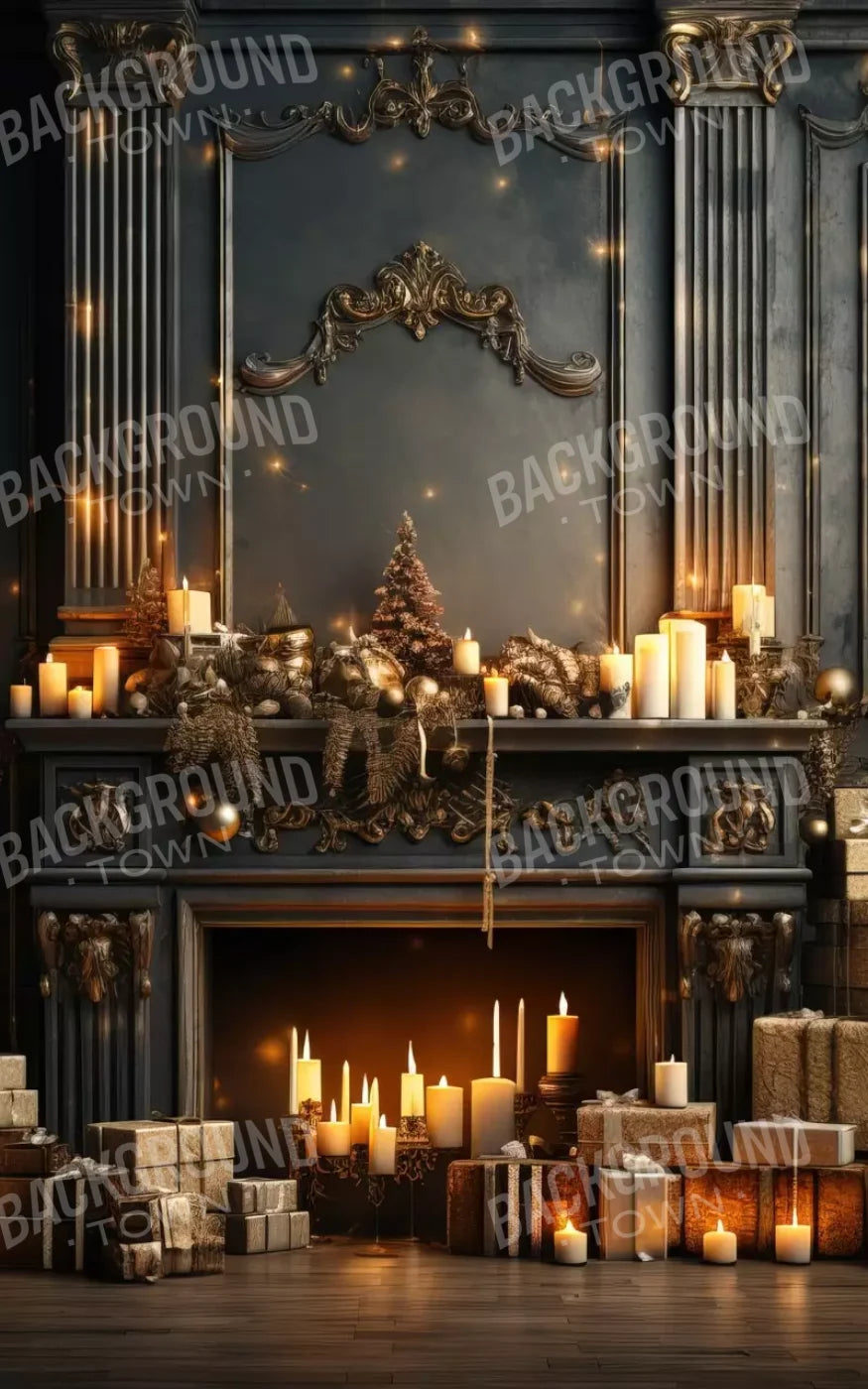 Dark Holiday Fireplace 10’X16’ Ultracloth (120 X 192 Inch) Backdrop