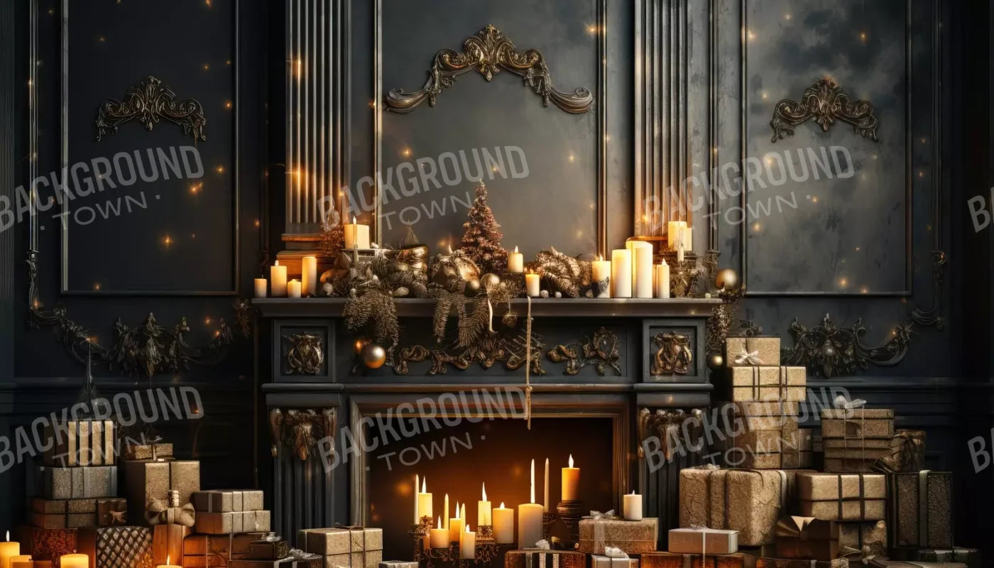 Dark Holiday Fireplace 14’X8’ Ultracloth (168 X 96 Inch) Backdrop