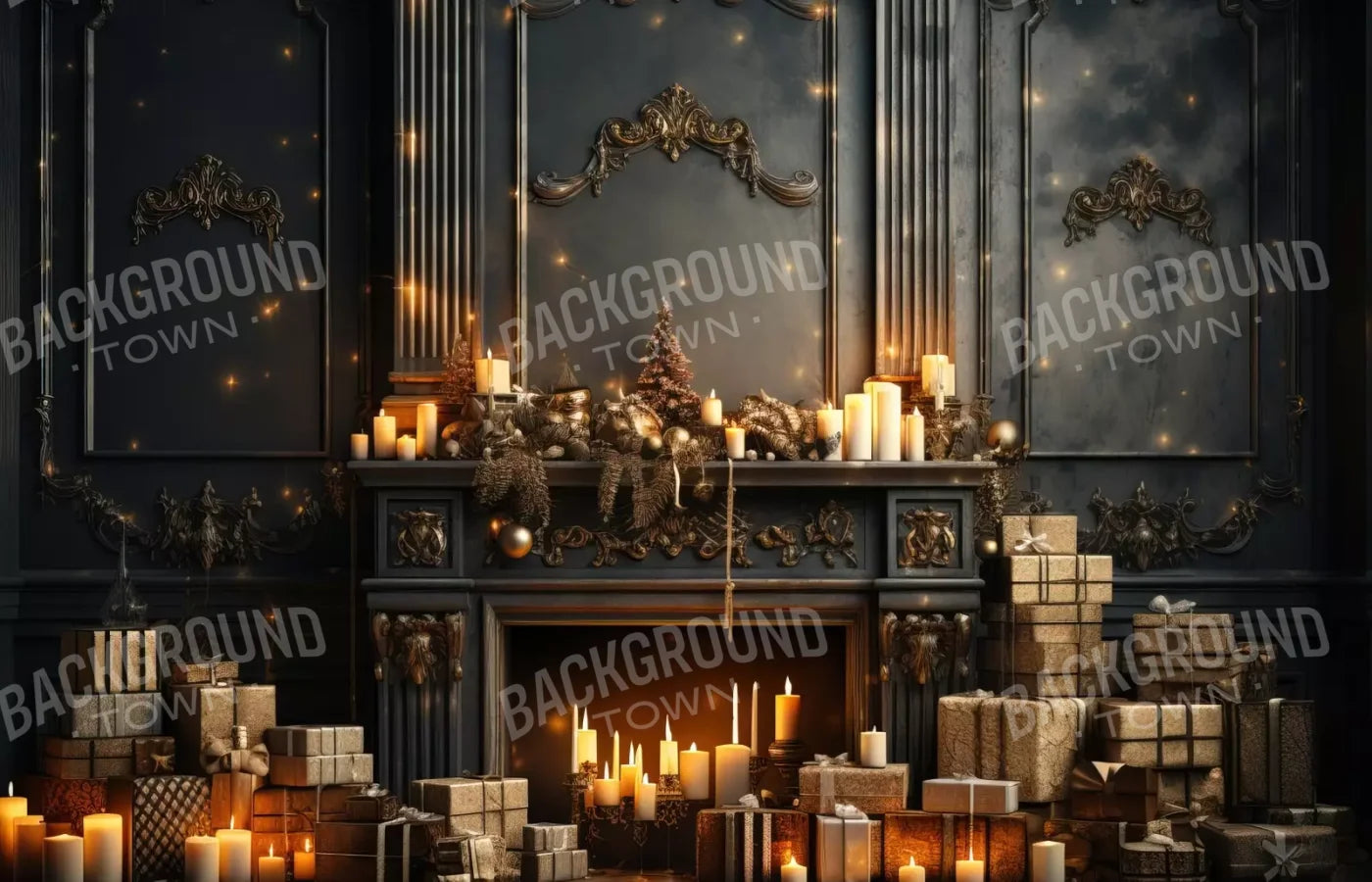 Dark Holiday Fireplace 14’X9’ Ultracloth (168 X 108 Inch) Backdrop