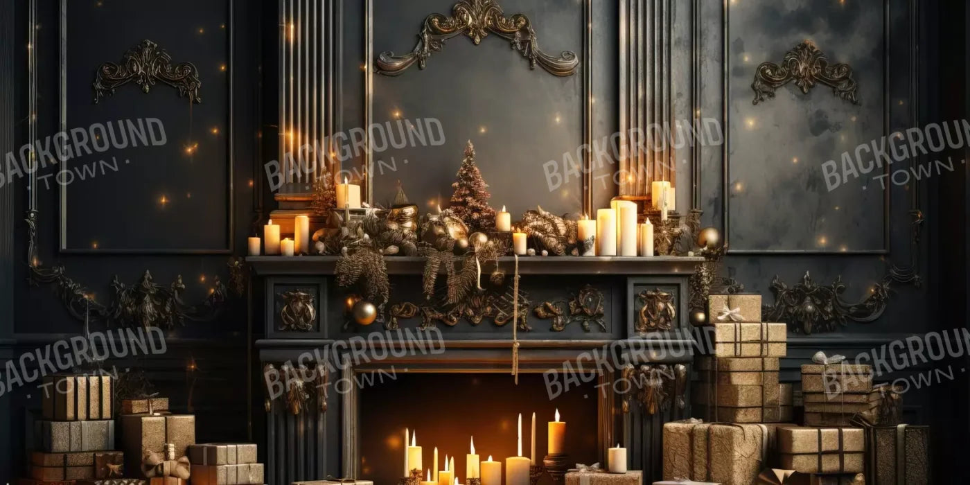 Dark Holiday Fireplace 16’X8’ Ultracloth (192 X 96 Inch) Backdrop