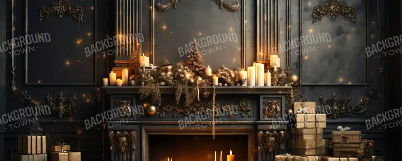 Dark Holiday Fireplace 20’X8’ Ultracloth (240 X 96 Inch) Backdrop