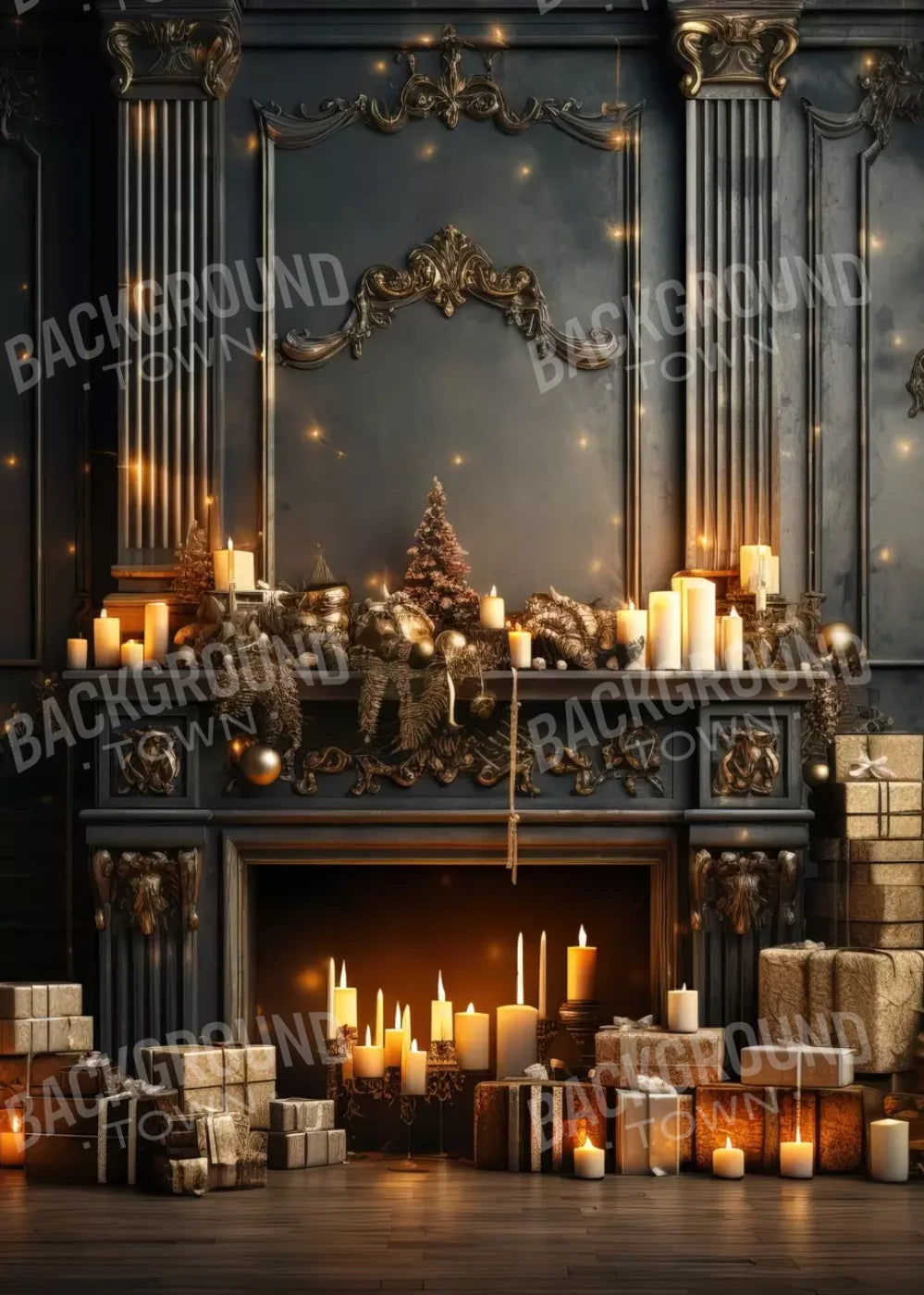 Dark Holiday Fireplace 5’X7’ Ultracloth (60 X 84 Inch) Backdrop