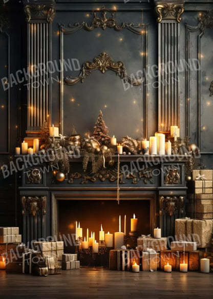 Dark Holiday Fireplace 5’X7’ Ultracloth (60 X 84 Inch) Backdrop