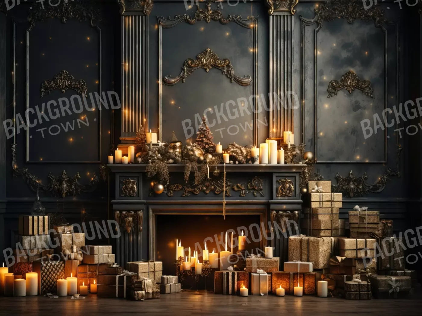 Dark Holiday Fireplace 6’8X5’ Fleece (80 X 60 Inch) Backdrop