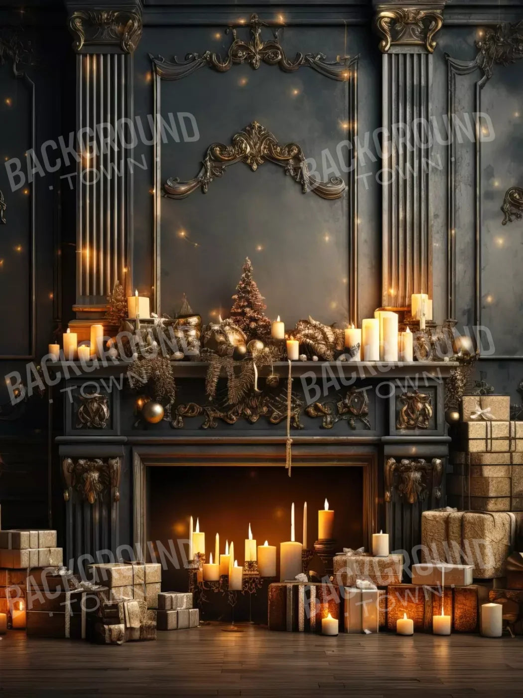 Dark Holiday Fireplace 6’X8’ Fleece (72 X 96 Inch) Backdrop