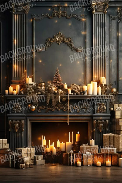 Dark Holiday Fireplace 8’X12’ Ultracloth (96 X 144 Inch) Backdrop