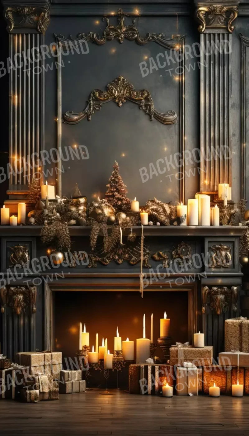 Dark Holiday Fireplace 8’X14’ Ultracloth (96 X 168 Inch) Backdrop