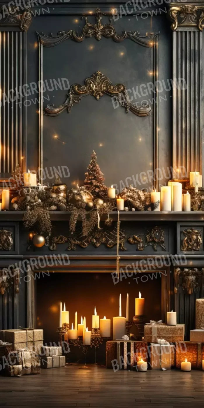 Dark Holiday Fireplace 8’X16’ Ultracloth (96 X 192 Inch) Backdrop