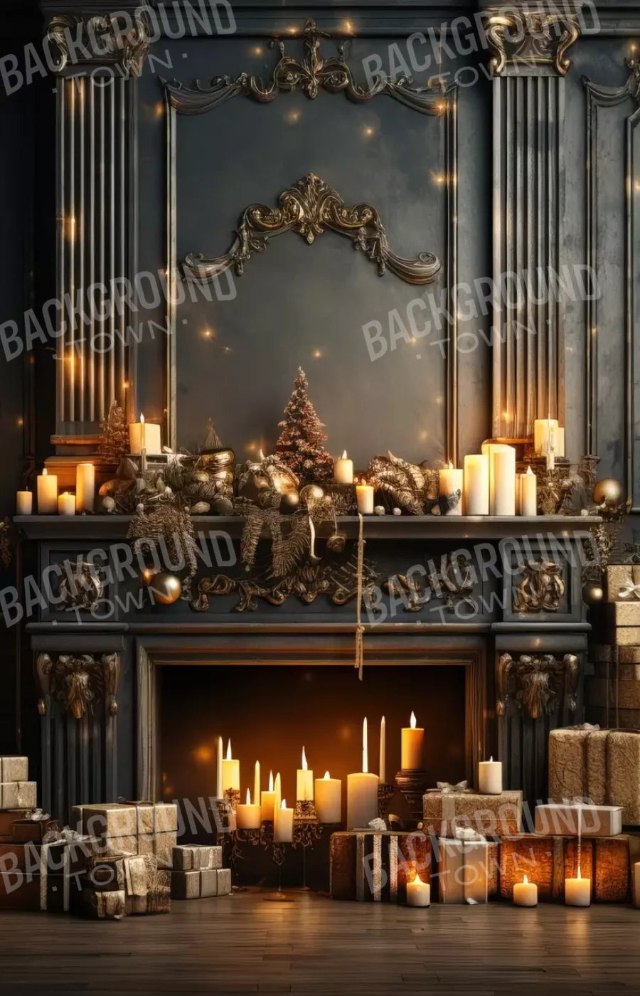 Dark Holiday Fireplace 9’X14’ Ultracloth (108 X 168 Inch) Backdrop