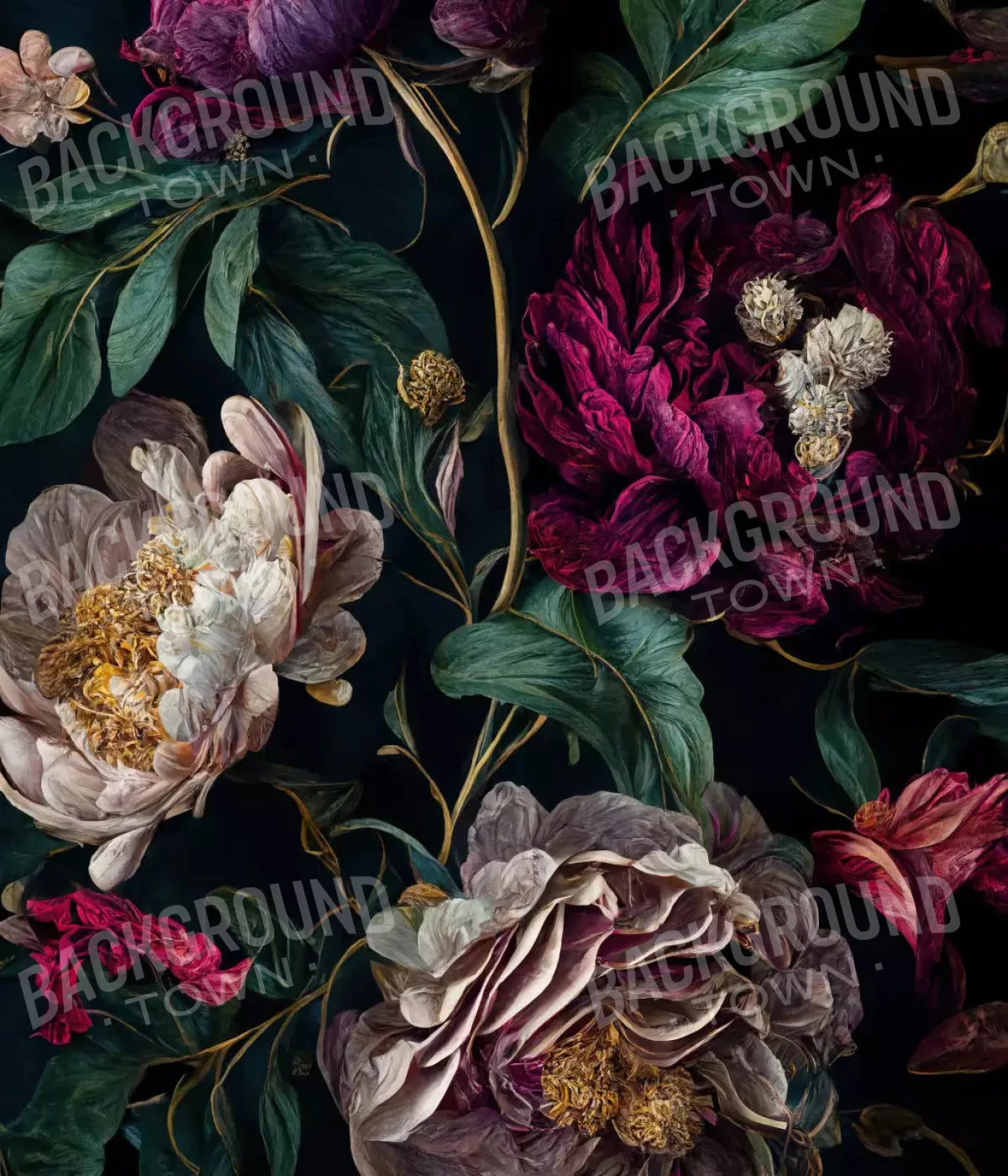 Deep Dark Peonies 10X12 Ultracloth ( 120 X 144 Inch ) Backdrop