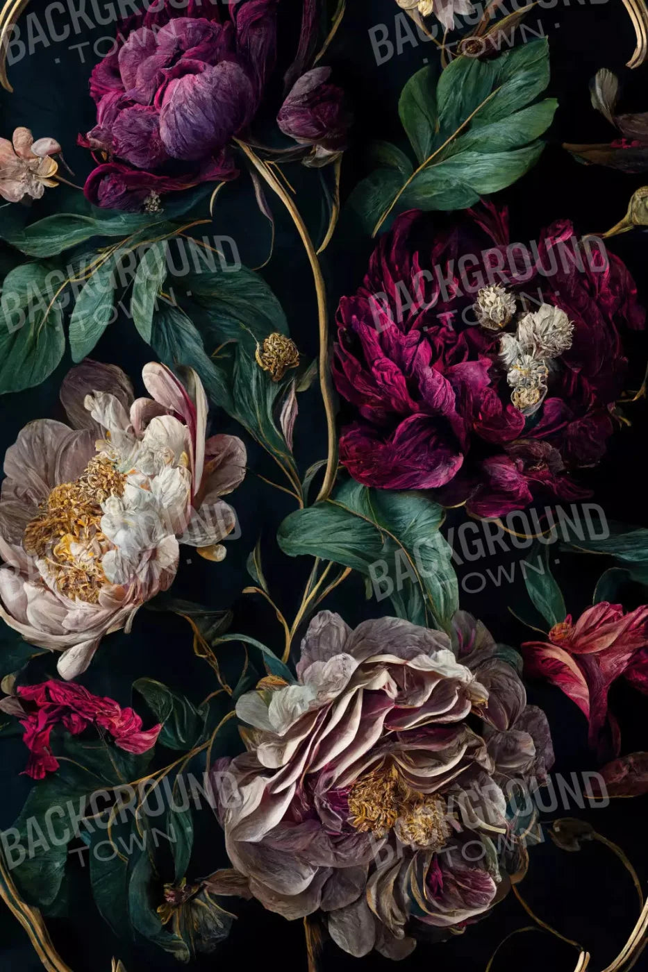 Deep Dark Peonies 5X8 Ultracloth ( 60 X 96 Inch ) Backdrop